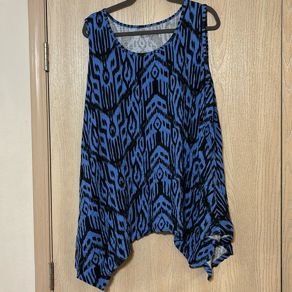 Blue & Black Handkerchief hem tank blouse